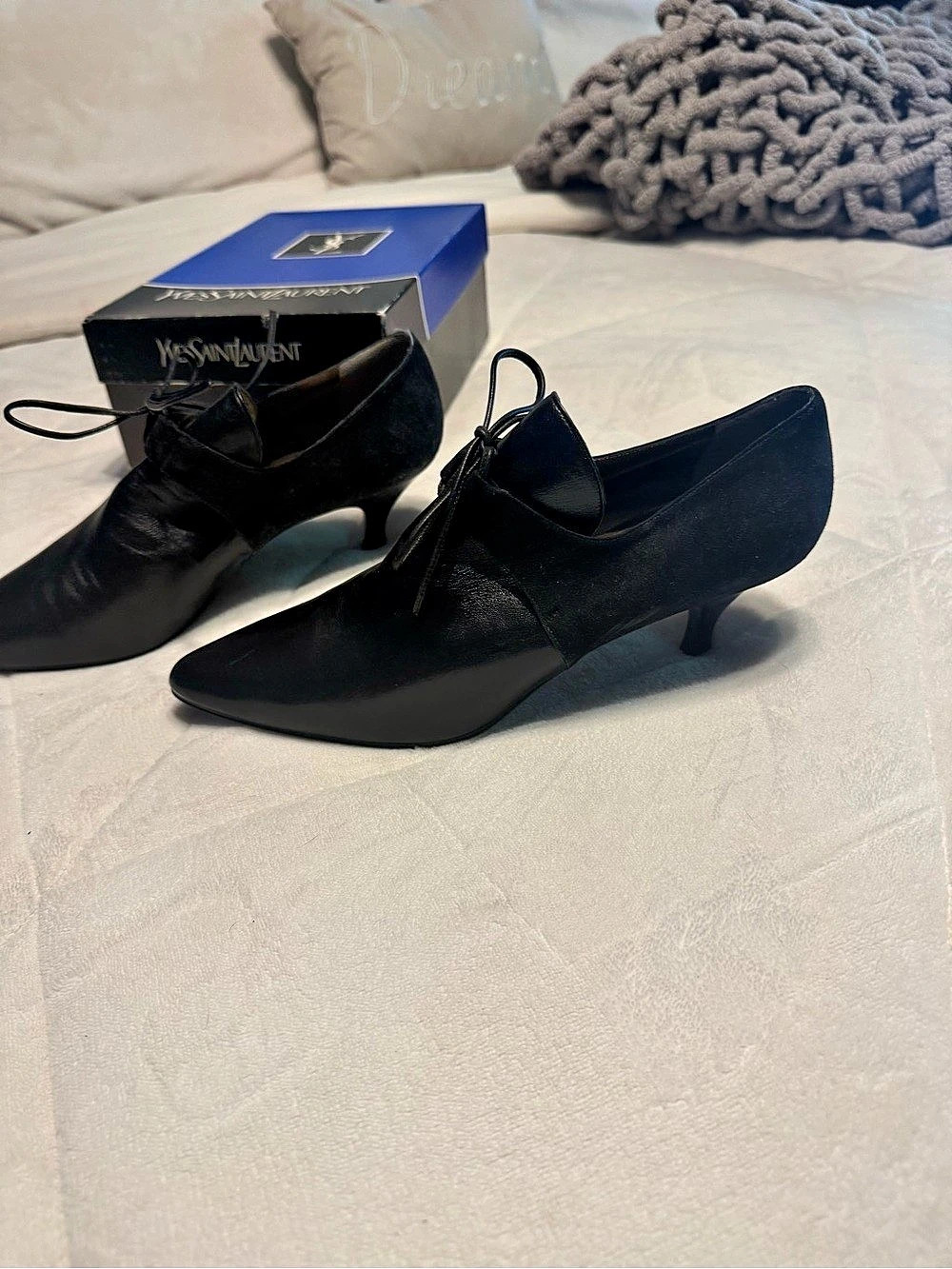 Vintage Yves Saint Laurent Tonus Black Suede Kitten Heel Shoes Black Suede Heel